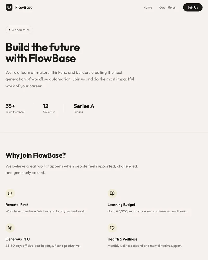 Careers page with a database-backed application system