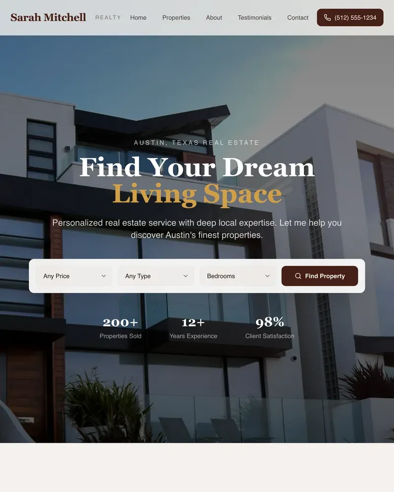 Luxury real estate website with listings, search, and inquiry forms