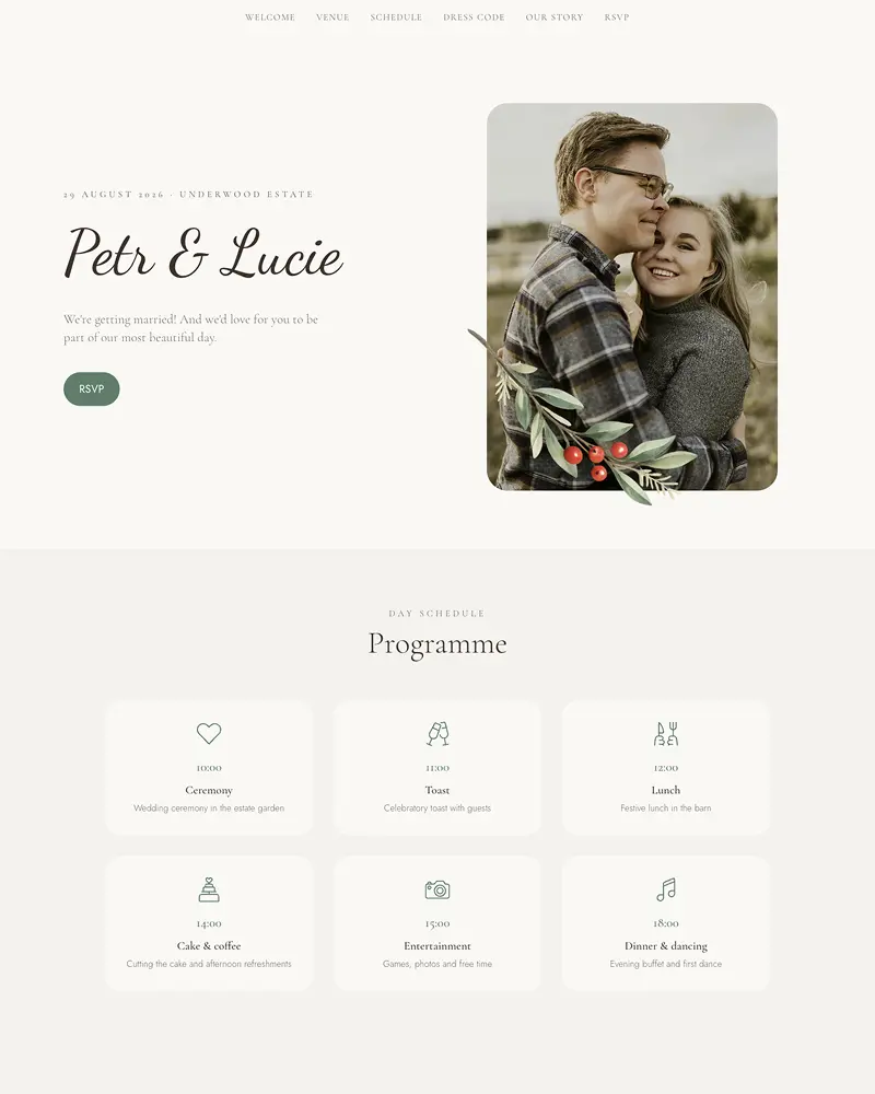 Romantic wedding site with RSVP form