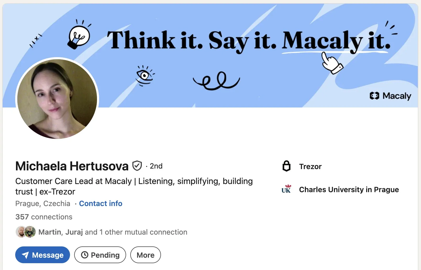 LinkedIn profile — Michaela