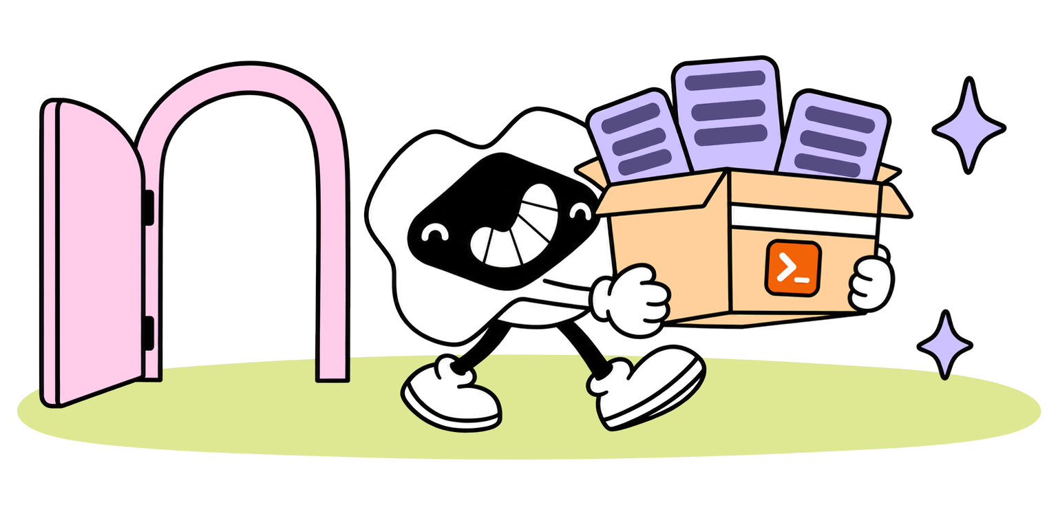 The Macaly mascot carries a project code folder out of Replit.